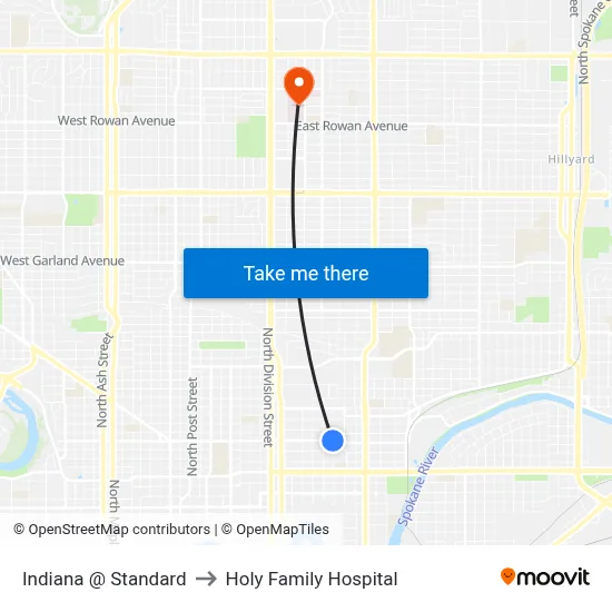Indiana @ Standard to Holy Family Hospital map
