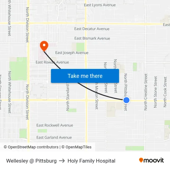 Wellesley @ Pittsburg to Holy Family Hospital map