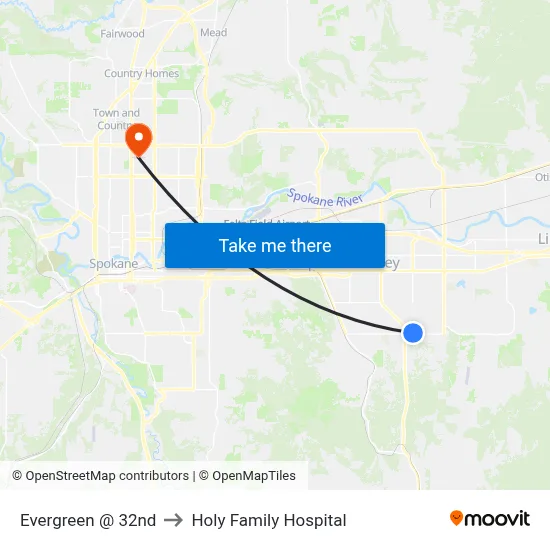 Evergreen @ 32nd to Holy Family Hospital map