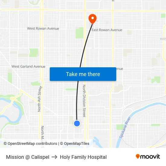Mission @ Calispel to Holy Family Hospital map