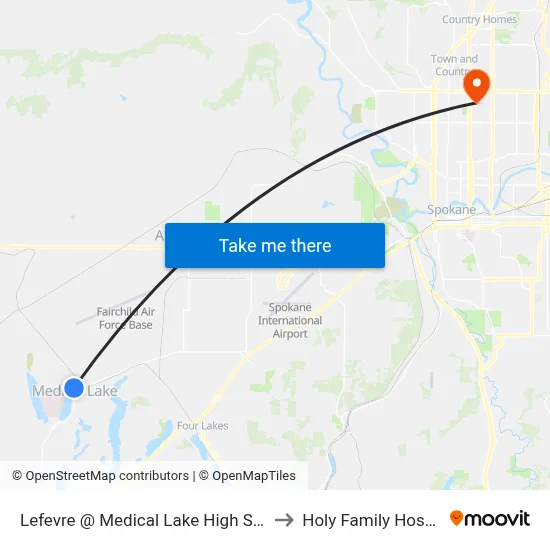 Lefevre @ Medical Lake High School to Holy Family Hospital map