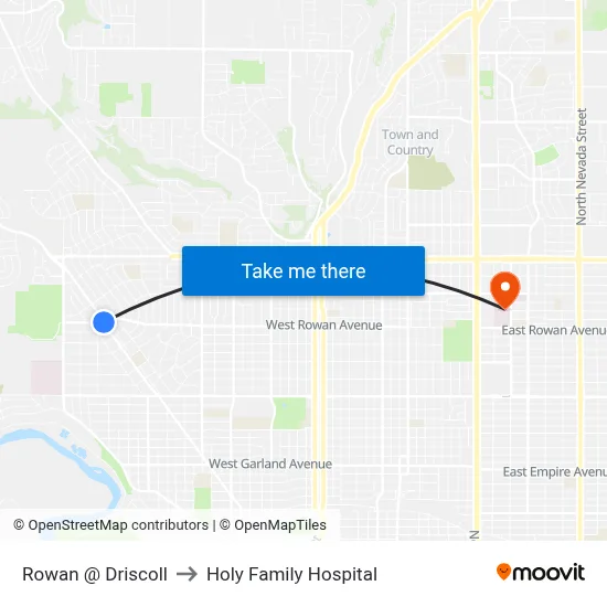 Rowan @ Driscoll to Holy Family Hospital map