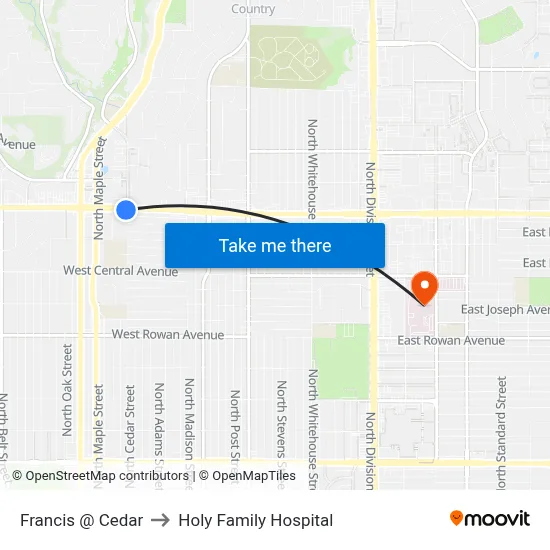 Francis @ Cedar to Holy Family Hospital map