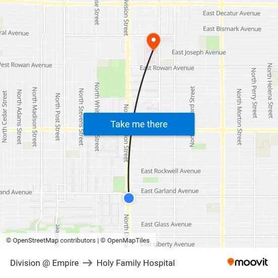 Division @ Empire to Holy Family Hospital map