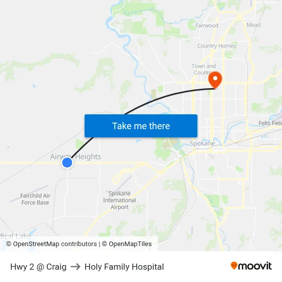 Hwy 2 @ Craig to Holy Family Hospital map