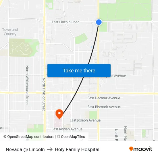 Nevada @ Lincoln to Holy Family Hospital map