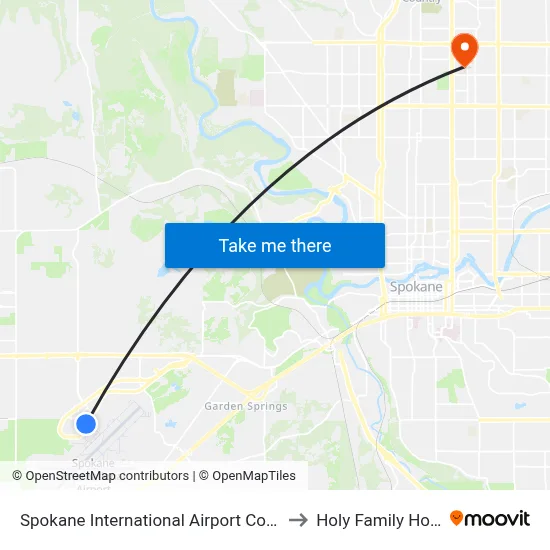Spokane International Airport Concourse A to Holy Family Hospital map