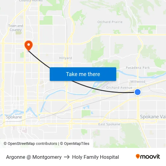 Argonne @ Montgomery to Holy Family Hospital map