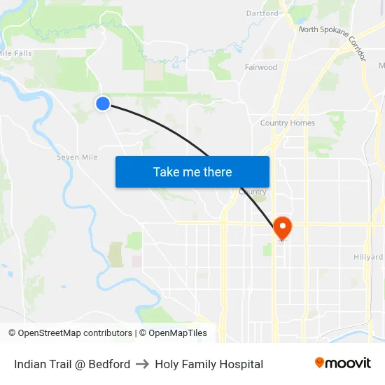 Indian Trail @ Bedford to Holy Family Hospital map