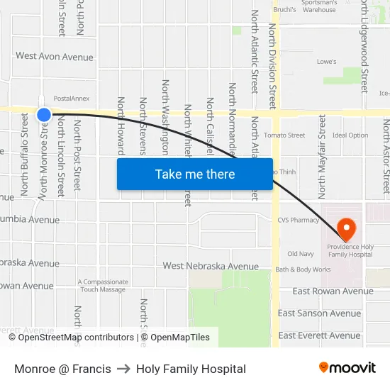 Monroe @ Francis to Holy Family Hospital map