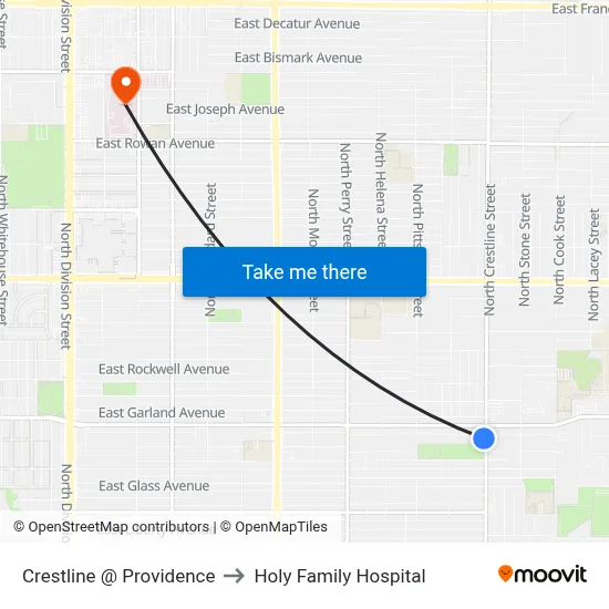 Crestline @ Providence to Holy Family Hospital map