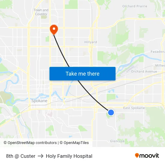 8th @ Custer to Holy Family Hospital map