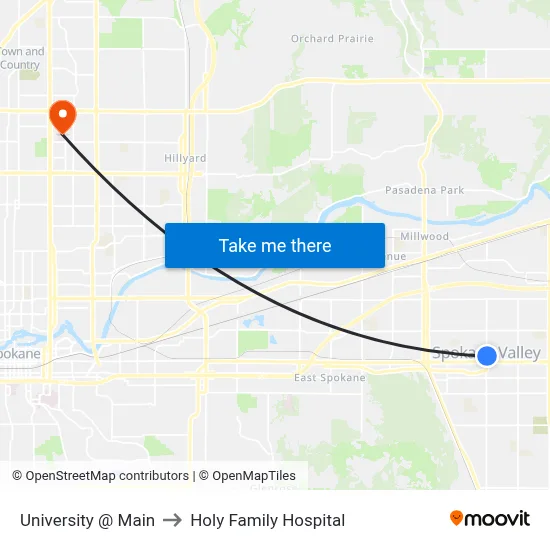 University @ Main to Holy Family Hospital map