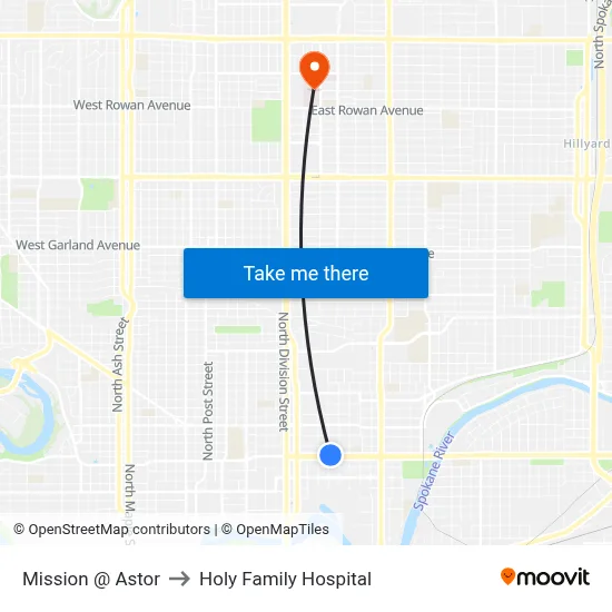 Mission @ Astor to Holy Family Hospital map
