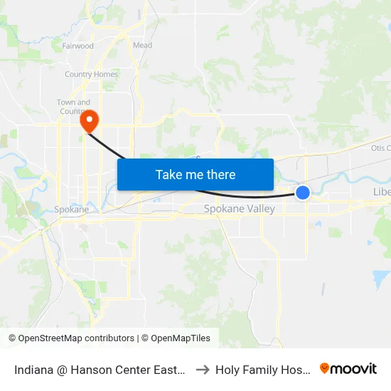 Indiana @ Hanson Center Eastbound to Holy Family Hospital map