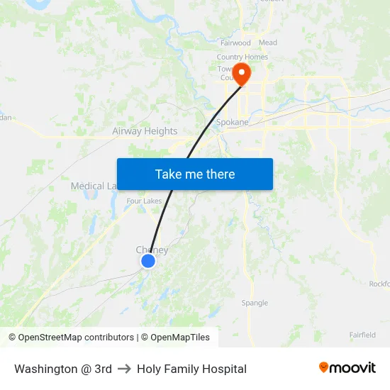 Washington @ 3rd to Holy Family Hospital map