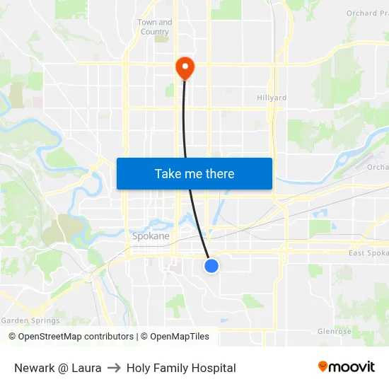 Newark @ Laura to Holy Family Hospital map