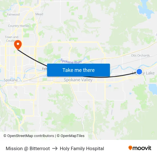 Mission @ Bitterroot to Holy Family Hospital map