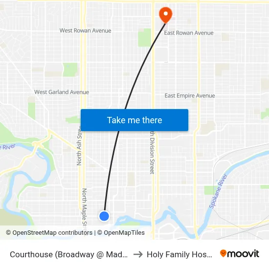 Courthouse (Broadway @ Madison) to Holy Family Hospital map