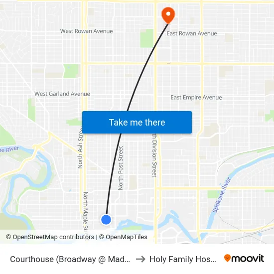 Courthouse (Broadway @ Madison) to Holy Family Hospital map