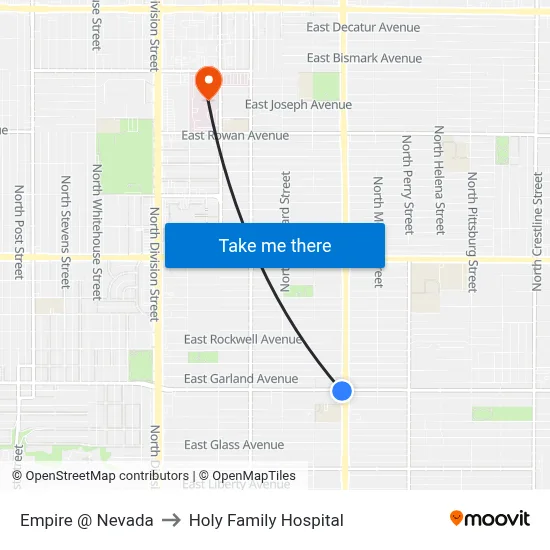 Empire @ Nevada to Holy Family Hospital map