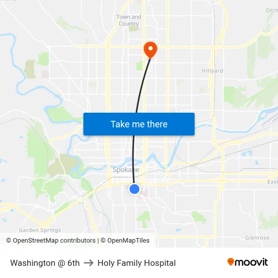Washington @ 6th to Holy Family Hospital map