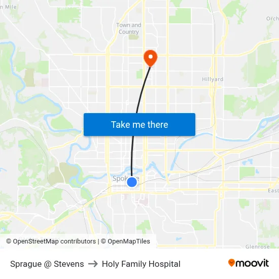 Sprague @ Stevens to Holy Family Hospital map