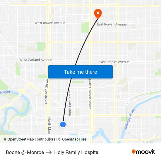 Boone @ Monroe to Holy Family Hospital map