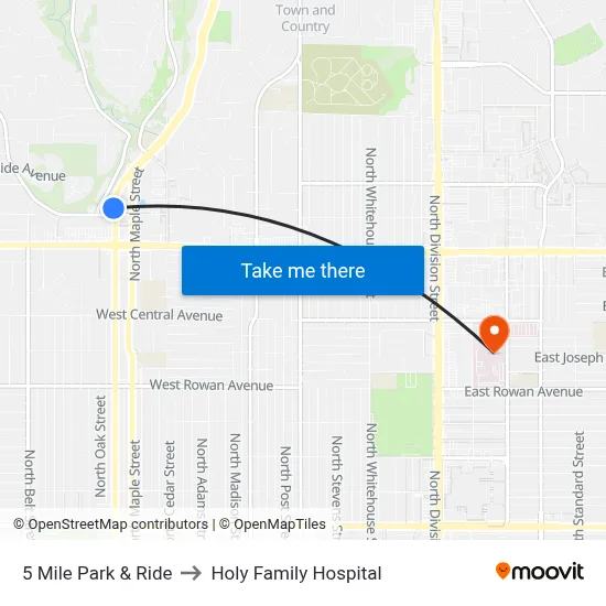 5 Mile Park & Ride to Holy Family Hospital map