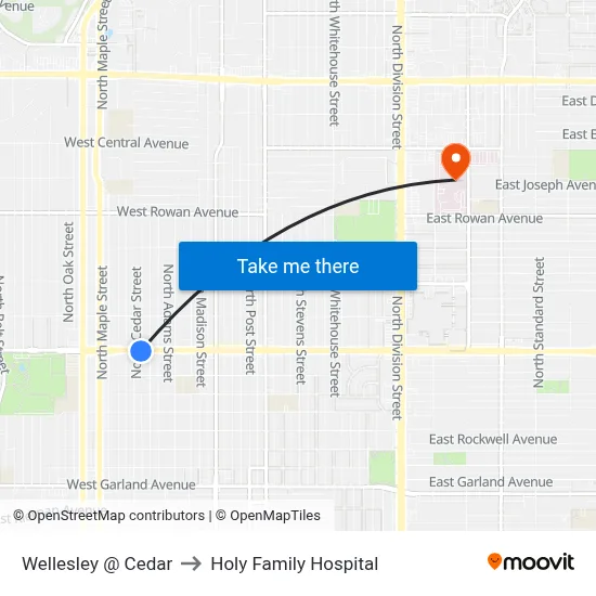 Wellesley @ Cedar to Holy Family Hospital map