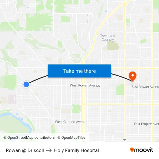 Rowan @ Driscoll to Holy Family Hospital map