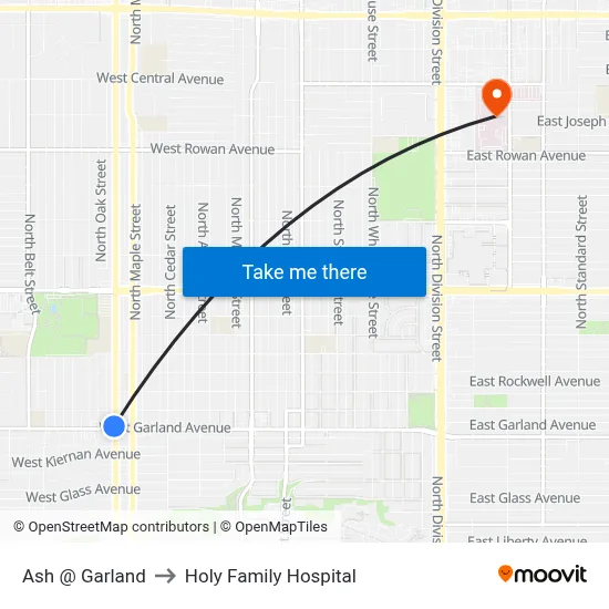 Ash @ Garland to Holy Family Hospital map
