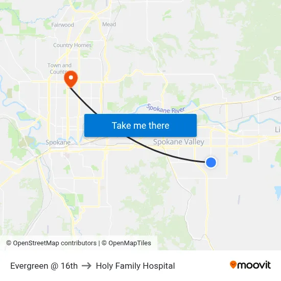 Evergreen @ 16th to Holy Family Hospital map