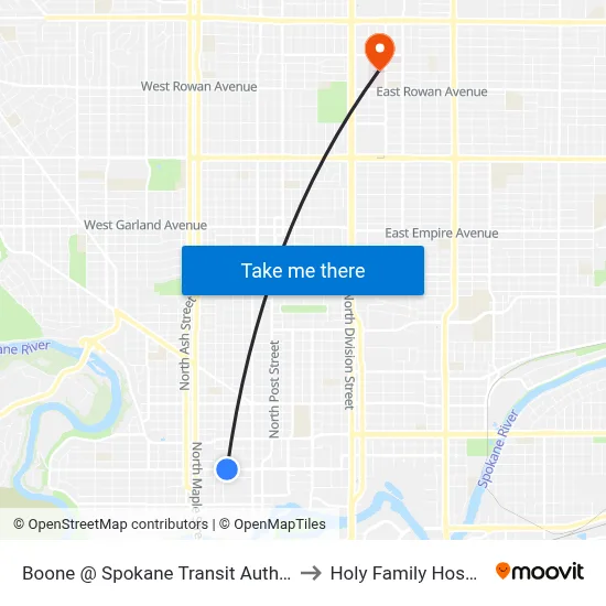 Boone @ Spokane Transit Authority to Holy Family Hospital map