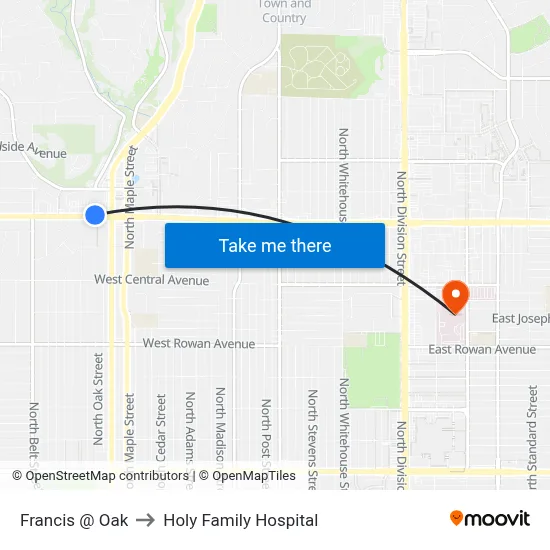 Francis @ Oak to Holy Family Hospital map