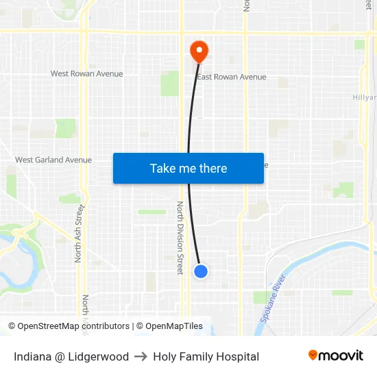 Indiana @ Lidgerwood to Holy Family Hospital map