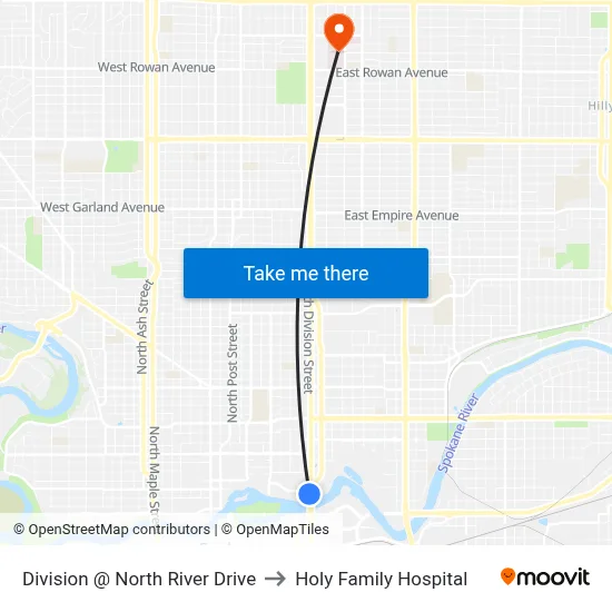 Division @ North River Drive to Holy Family Hospital map