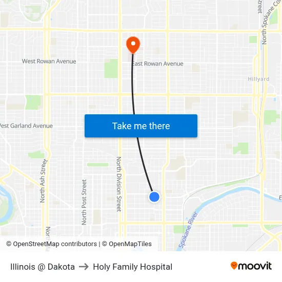 Illinois @ Dakota to Holy Family Hospital map