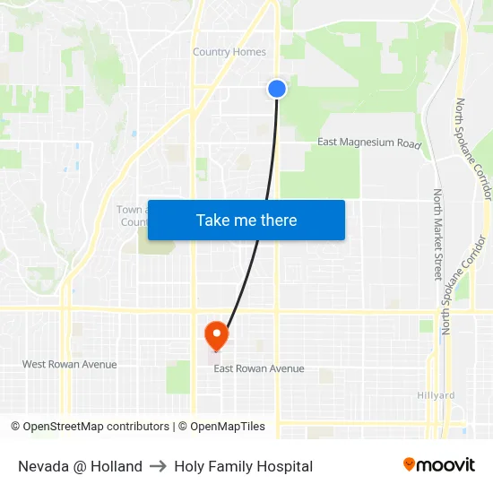 Nevada @ Holland to Holy Family Hospital map