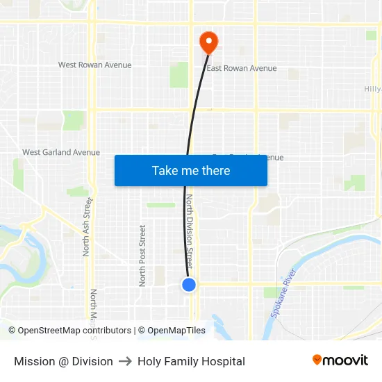 Mission @ Division to Holy Family Hospital map