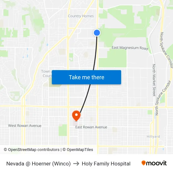 Nevada @ Hoerner (Winco) to Holy Family Hospital map