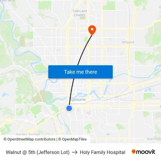 Walnut @ 5th (Jefferson Lot) to Holy Family Hospital map