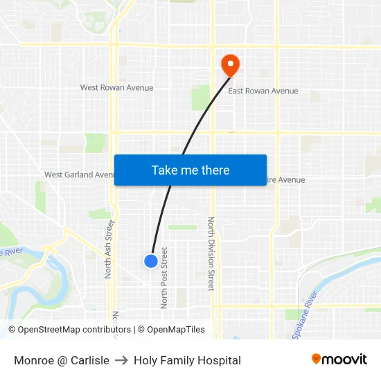 Monroe @ Carlisle to Holy Family Hospital map
