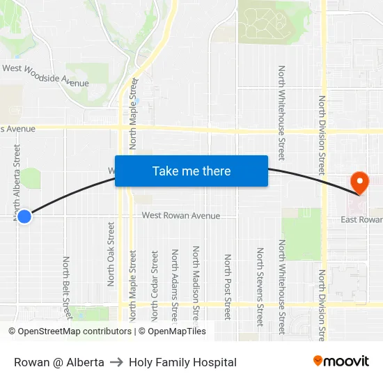 Rowan @ Alberta to Holy Family Hospital map