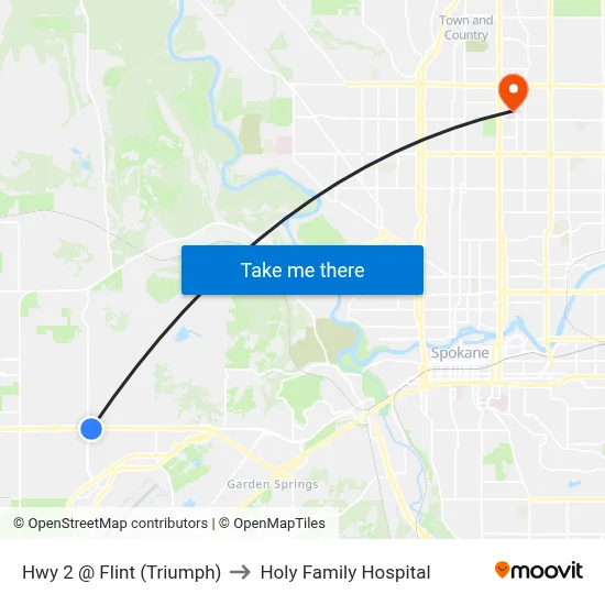 Hwy 2 @ Flint (Triumph) to Holy Family Hospital map