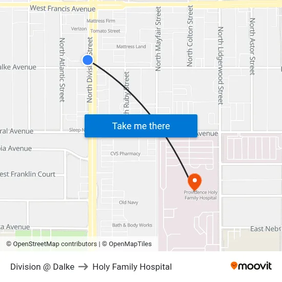 Division @ Dalke to Holy Family Hospital map
