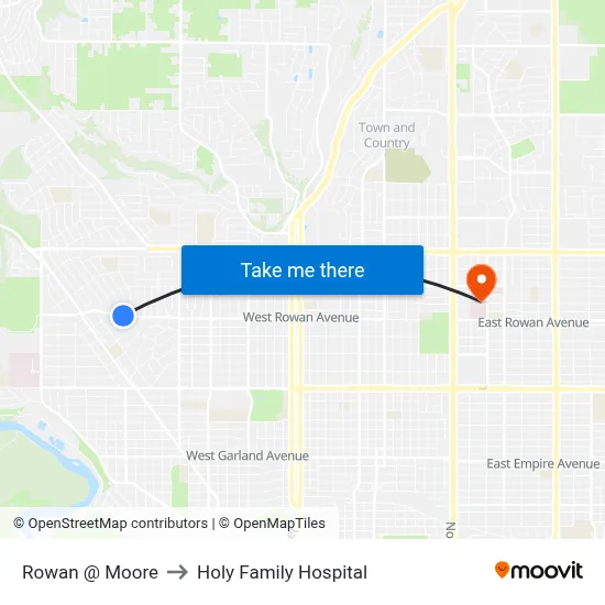 Rowan @ Moore to Holy Family Hospital map