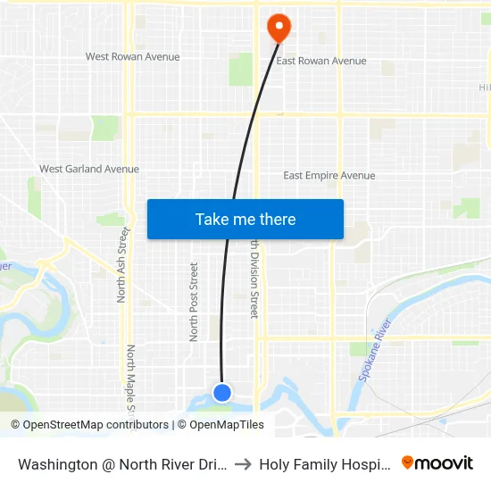 Washington @ North River Drive to Holy Family Hospital map
