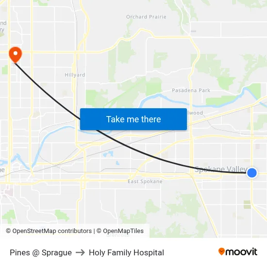 Pines @ Sprague to Holy Family Hospital map