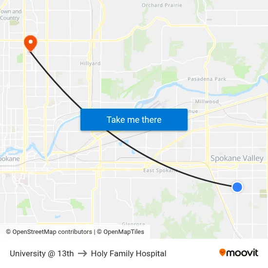 University @ 13th to Holy Family Hospital map
